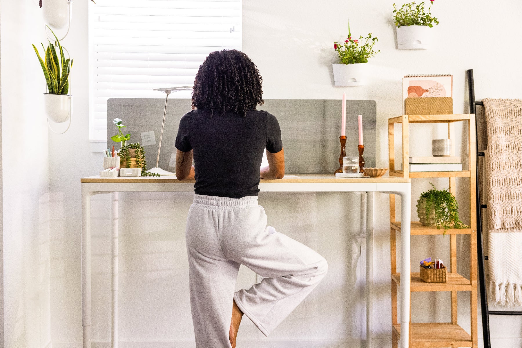 working at standing desk