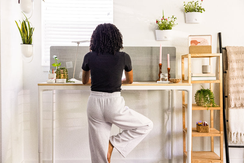 working at standing desk